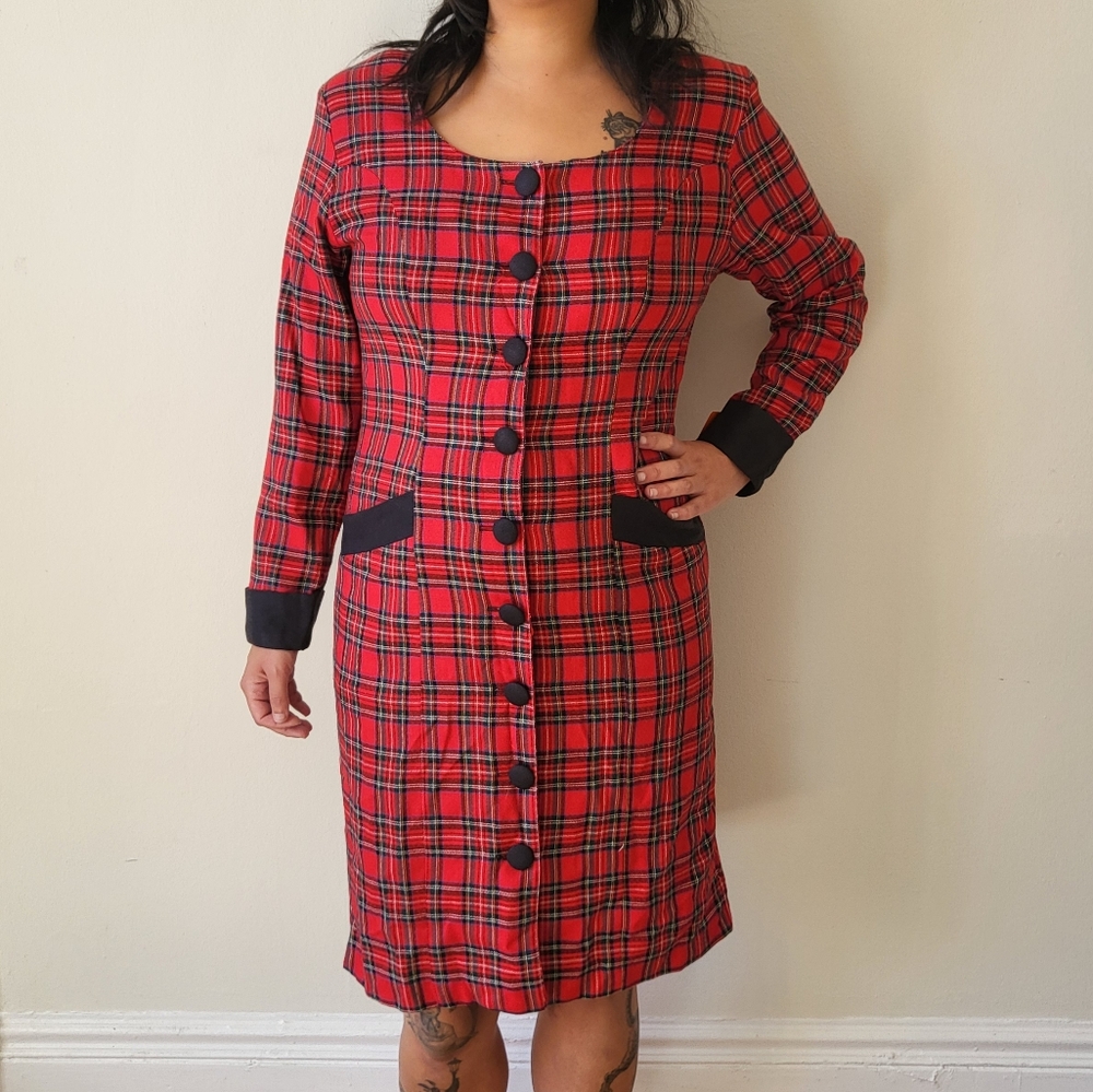 Vintage Campagnie Internationale Express red plaid button dress